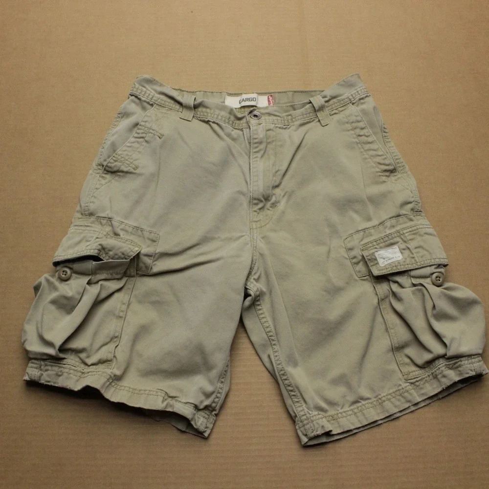 Levis Vintage Cargo Shorts Mens Sz 32x11 Beige Baggy Distressed Utility Y2K